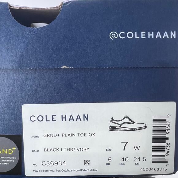 Cole Haan Grand Plain Leather Oxford Lace Up Black C36934 Men’s 7 Wide main image 4